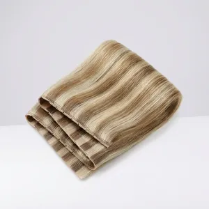 Extensions de cheveux humains longues Ombré Blond Cendré avec mèches, base en soie à cuticules intactes, densité 100%, une seule direction - Product Image 4