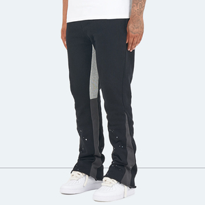 Pantalon de survêtement en molleton noir pour homme avec panneau latéral gris et motif à pois, tenue décontractée pour l'automne - Product Image 2