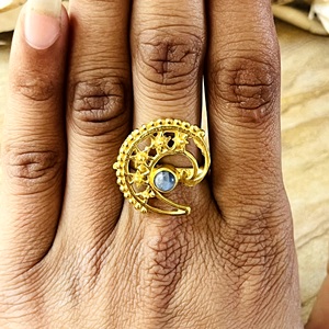 Bague Cocktail Étoile en Laiton Plaqué Or 18 carats avec Kyanite Céleste, Design Unique, Style Bohème Croissant, pour Femme, Vente en Gros/OEM/ODM - Product Image 6