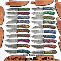 Lot de 20 couteaux de chasse en acier Damas à lame fixe de 7 pouces, manches en bois Pakka, lame pleine longueur