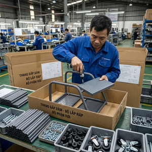 Professional 2 Step Rolling <b>Ladder</b> for Store and Home Use Steel Step Stool Vietnam Factory ISO Certified Durable OEM Sale - Product Image 5