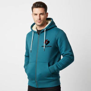 Sudadera con capucha para hombre, de algodón grueso, estilo oversize, holgada, informal, lisa, con cremallera completa, personalizable. - Product Image 3