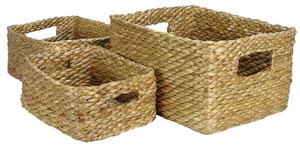 Economically Priced Handwoven Water Hyacinth Storage <b>Basket</b> Handle for Bedroom Living Room Bathroom Organization <b>Woven</b> <b>Baskets</b> - Product Image 1