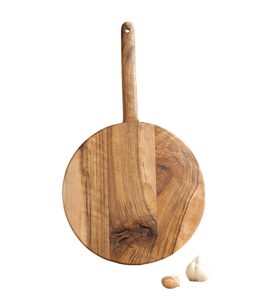 Planche à découper en bois multi-tons de designer avec patchwork de grain de bois géométrique et poignée intégrée - Product Image 6