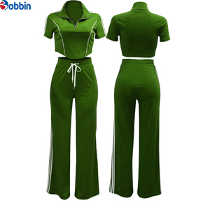 Conjunto de Dos Piezas de Alta Calidad, Pantalones Largos Casuales con Cierre Frontal y Top Corto de Punto con Cuello Alto y Mangas Cortas - Product Image 5