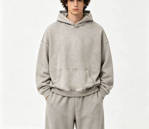 Sweat-shirt à capuche surdimensionné pour homme, vert uni, en molleton de coton, décontracté, avec poche, pour l'automne - Product Image 3