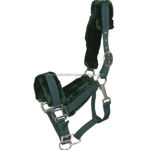 Double licou réglable en nylon pour cheval avec quincaillerie haute brillance de qualité supérieure et vison couvert sur le nez et les joues de la couronne - Product Image 1