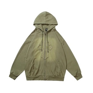 Vente en gros : Sweat à capuche épais pour homme, sans cordon de serrage, entièrement zippé, avec patchwork, broderie et blocs de couleurs, modèle essentiel personnalisable - Product Image 2