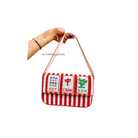 Bolsa Personalizada para Fichas de Mahjong con Rayas y Cuentas, Bolsa de Hombro de Lona Ecológica de Verano con una Sola Correa para Transportar Dados