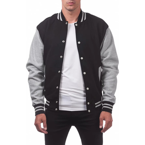 Veste de baseball bleue personnalisée pour homme, manches grises, veste bomber décontractée streetwear, haute qualité, vente en gros - Product Image 5