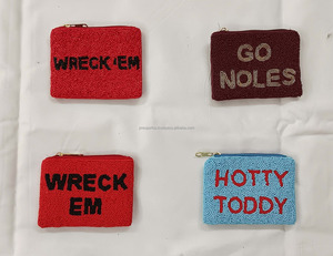 Embroidered <b>Canvas</b> Coin Purses <b>Mini</b> Zipper Closure Unisex Casual Style College Team Logo Pouches - Product Image 2