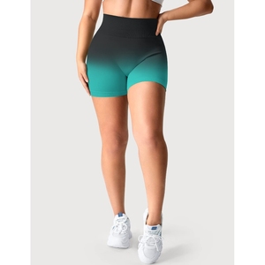 Black Teal Ombre Yoga Shorts Women High Waist Seamless <b>Booty</b> Lift Gym Shorts Two Tone Workout Running Biker Shorts - Product Image 4
