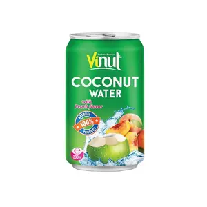 330ml VINUT Can (Tinned) Coconut water with Peach OEM service Factories 100% Pure Low-Carb Halal Certified Vietnam