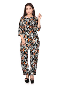 ชุดลำลองผู้หญิงลายดอกไม้คุณภาพสูง ผ้าโพลีเรยอน คอกลม ชุดสองชิ้น สำหรับผู้หญิง สวมใส่สบายๆ ในฤดูร้อน - Product Image 3