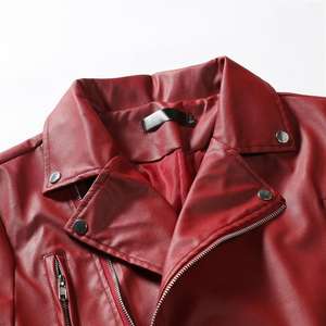 Veste en cuir PU pour hommes, couleur unie, décontractée, coupe ajustée, fermeture éclair, manches longues, col montant, veste de moto, imperméable et respirante - Product Image 2