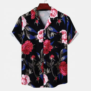 Custom Logo Floral Sublimation Print <b>Beach</b> Wear Quick Dry Cotton Polyester Turn Down Collar Short Sleeves <b>Men's</b> Hawaiian <b>Shirt</b> - Product Image 1