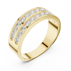 Anillo de banda ancha de oro amarillo de lujo con diamantes creados en laboratorio para hombre – Anillo llamativo contemporáneo con múltiples piedras para joyería de diamantes - Product Image 1