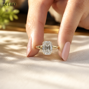 Anillo de Compromiso de Oro Amarillo de 14K con Doble Corona de Diamantes y Halo Oculto de Moissanita - Product Image 1