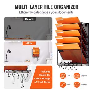 Portadocumenti in Metallo a 6 Tasche da Parete, Organizzatore per Riviste, Posta e Chiavi - Product Image 3