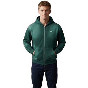 เสื้อฮู้ดผู้ชายสีพื้นแบบซิป ผ้าฝ้ายฟลีซ ทรงปกติ สไตล์สตรีทแวร์ สีเขียว ผู้ผลิตเสื้อฮู้ดขายส่ง - Product Image 1
