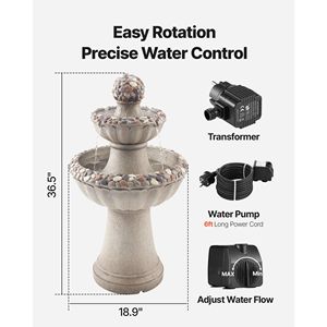Fontana a cascata da esterno alta 36,5 cm, a 2 livelli, con base a roccia, in resina di fibra di vetro, elegante fontana in resina di fibra di vetro - Product Image 3