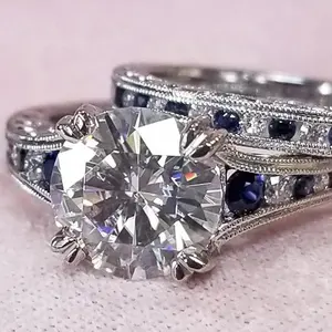 Anillo de Compromiso con Moissanita de Corte Redondo de 2.56 TCW, Plata de Ley, Estilo Vintage, TISHYA DIAMOND - Product Image 5