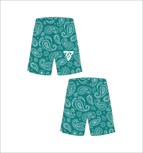 Short de bain décontracté pour homme, motif cachemire vert sarcelle, 100 % polyester, séchage rapide, respirant, taille élastique, longueur courte - Product Image 1