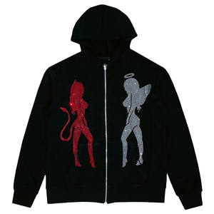 Sweat-shirts et sweats à capuche pour hommes en coton 100% personnalisés avec strass argentés, fermeture éclair intégrale, capuche intégrale, haute qualité - Product Image 5