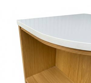 Table d'appoint et de chevet moderne pour chambre et salon, avec étagère et 2 tiroirs, en bois d'hévéa écoresponsable du Vietnam et placage MDF, garantie 1 an - Product Image 6