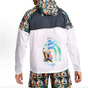 เสื้อแจ็คเก็ตผู้ชายแบบมีฮู้ดสีขาว คอตั้ง ผ้าแคนวาสบาง ตัดต่อสีสัน สไตล์ลำลอง สำหรับวิ่ง ป้องกันลม แห้งเร็ว ขายส่งแบบใหม่ - Product Image 2