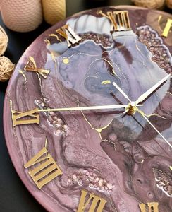 Purple Resin <b>Wall</b> <b>Clock</b> Roman Numeral Art Needle Display Decorative Timepiece Quartz Movement <b>Modern</b> Living Room Decor - Product Image 3