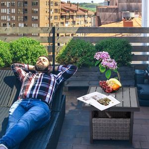 Outdoor Square PE Rattan End Table Grey Wicker Side Table with Umbrella Hole Storage for Patio Garden Poolside or Deck - Product Image 6