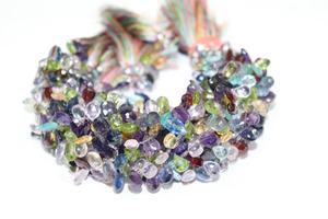 Perles naturelles multi-pierres précieuses à facettes en forme de poire 6*8mm perles percées sur le côté - Product Image 2