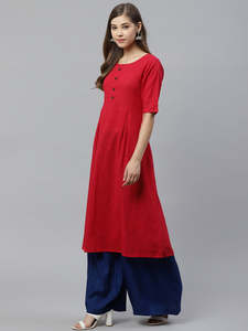 ชุดคุर्ตาผ้าฝ้ายสีชมพูทรงเอสำหรับผู้หญิง คอทรงกลม แขนสั้น ออกแบบมาเพื่อการสวมใส่ลำลองสไตล์ชาติพันธุ์ทั่วโลกในชีวิตประจำวัน - Product Image 3