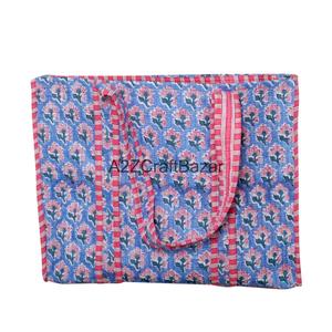 Sac fourre-tout écologique pour femmes, en coton floral imprimé à la main, matelassé, à longues poignées, grand format, style bohème, pour les fêtes et l'usage quotidien - Product Image 5