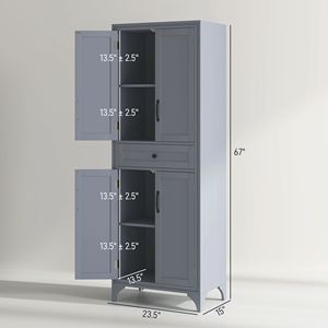 Dispensa da cucina grigia a 4 ante con cassetto e ripiani regolabili - Product Image 3