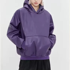 Sweat-shirts sur mesure de haute qualité, en cuir PU de différentes couleurs, sweat-shirt oversize à manches longues pour homme - Product Image 4