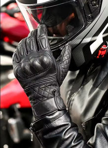 Gants de moto en cuir noir respirants à écran tactile, avec bande en caoutchouc au poignet, pour guidon de moto - Product Image 5