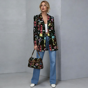 Oferta en Temu: Blazer con estampado artístico multicolor de moda para mujer, abrigo elegante y ligero, ideal para fiestas y salidas informales. - Product Image 3