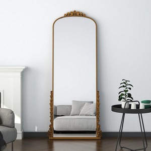 Miroir sur pied avec cadre en métal finition or exquise, idéal comme cadeau de luxe pour une nouvelle maison ou un mariage, fabriqué à la main en Inde. - Product Image 2