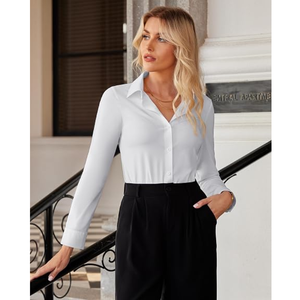 Chemise boutonnée pour femme, coupe classique, manches longues, extensible, respirante, en lin, chemise décontractée, sans plis - Product Image 4