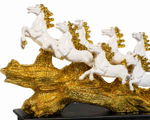 Luxury Handicraft Handmade 7 Running Horses Golden Polyresin Feng Shui Horse Figurine Decorative Home Dcor <b>Statue</b> - Product Image 2