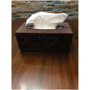 Caja de pañuelos de madera hueca geométrica al por mayor, soporte decorativo vintage tallado para servilletas, estuche para pañuelos faciales para sala de estar - Product Image 1