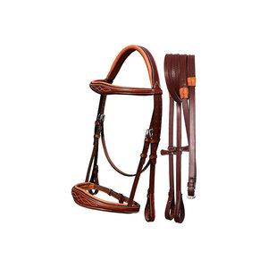 Premium Genuine Leather Spandex Mesh Nylon Horse Bridle with Browband and Reins for <b>Equestrian</b> Use - Product Image 1