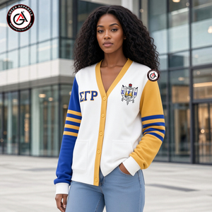 Sigma Gamma Rho Sorority Embroidered Acrylic Women's Winter Vintage Anti-Wrinkle V-Neck Full Sleeve Cardigan <b>Covered</b> <b>Buttons</b> - Product Image 4