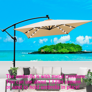 Ombrellone Rettangolare 2x3M da Esterno con Luci LED Solari, Impermeabile, 6 Stecche, con Manovella e Base a Croce, Parasole da Mercato - Product Image 5