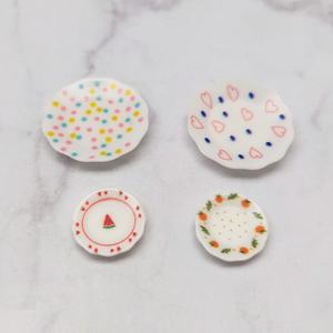 Miniature <b>Doll</b> House <b>Accessories</b> Plates set Featuring Unique Colorful Design of polka dot, heart, water melon & strawberry - Product Image 1