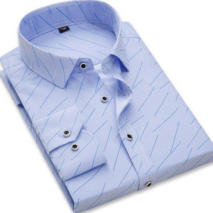 Camisa de popelina informal de manga larga para hombre, con cuello vuelto, abotonada, de corte ajustado, teñida con hilo, estampada, de verano - Product Image 5