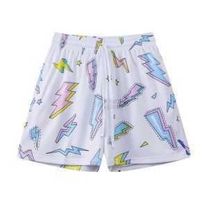 Shorts de basket-ball en mesh avec motif d'icône éclair par sublimation, respirants, en tissu double couche, athlétiques, pour hommes, streetwear. - Product Image 4