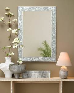 Indian Handcrafted Modern Silver Eco-Friendly <b>Beveled</b> <b>Edge</b> Wall Camel Bone Inlay Decorative <b>Mirror</b> Frame No Electricity Required - Product Image 4